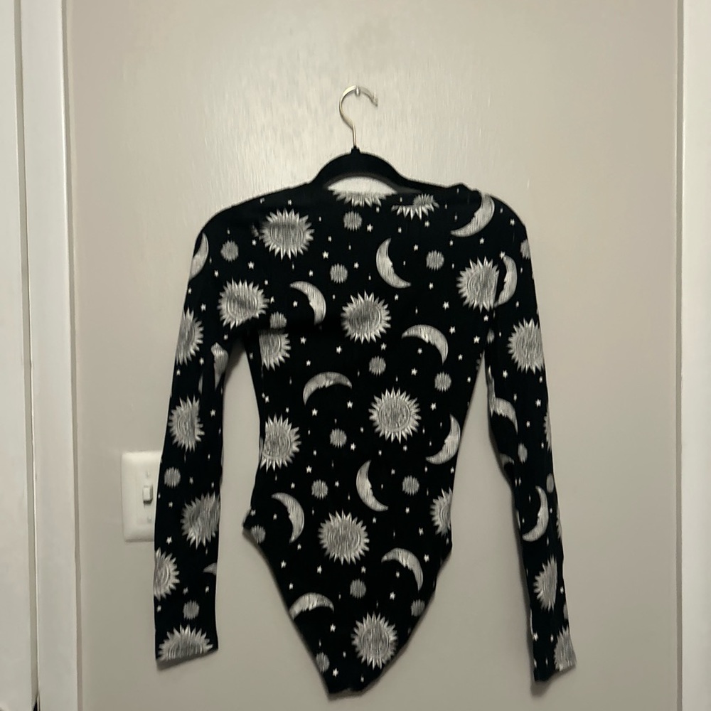 Forever 21 Black Fitted Bodysuit with Celestial Print